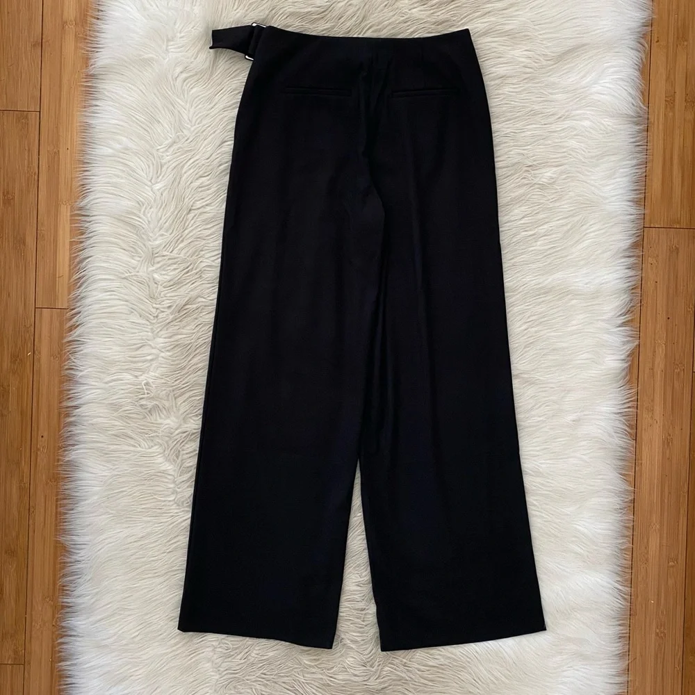 Marcella Black Straight Wide Leg Asymmetrical Waist Panel Jordan Pants Trousers - Picture 10 of 14